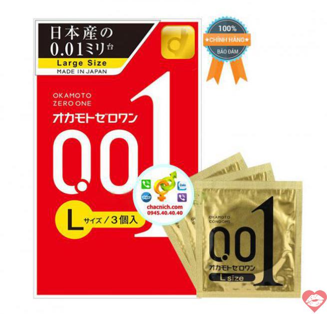  Phân phối Hộp 3 Bao Cao Su Siêu Mỏng Non-Latex Okamoto 0.01mm Large Size  cao cấp