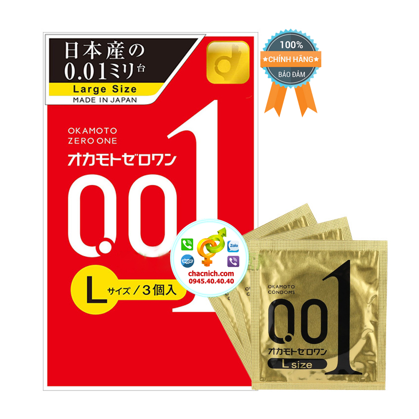  Phân phối Hộp 3 Bao Cao Su Siêu Mỏng Non-Latex Okamoto 0.01mm Large Size cao cấp
