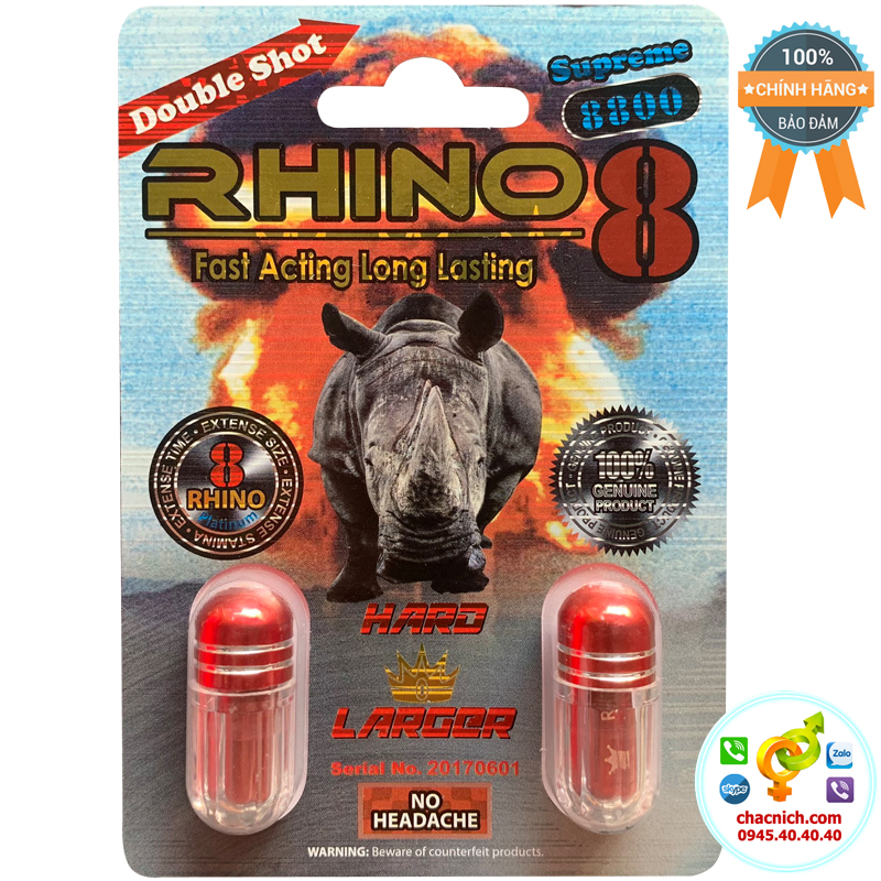  Sỉ Vỉ 2 viên uống kéo dài thời gian quan hệ Rhino 8 supreme 8800 hàng xách tay